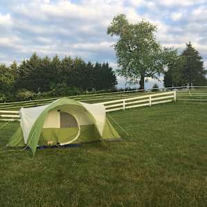 Camping right next to the horses.