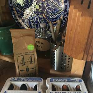 Hazel left us a dozen eggs from her hens and fresh ground coffee. What a treat!