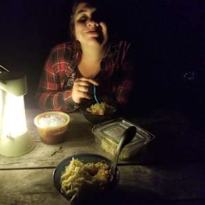 Camp pasta! Cooked at the Lanai and brought back to Logger's Camp to eat.