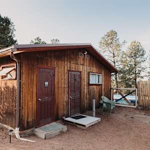 The restroom building.