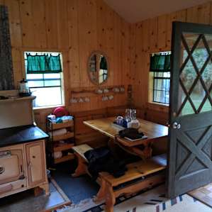 Relaxing space made of wood and other natural materials.