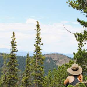 Taking in a view of Mt. Evan's summit