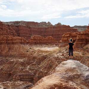 Looking out at the hoodoos in the Valley of Goblins