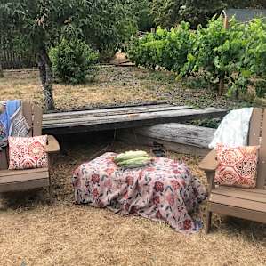 Really cute seating by the public fire pit. That was some of the local organic corn that Susan had left for us. P.S. the corn was fantastic!