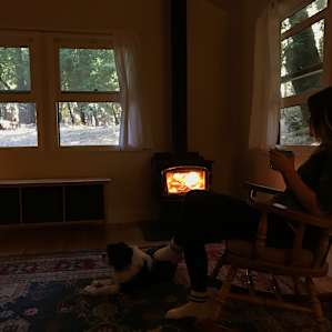 relaxin' by the indoor fireplace