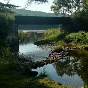 Morning view from our tent along the river.