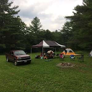 Our campsite - we kinda pack heavy.