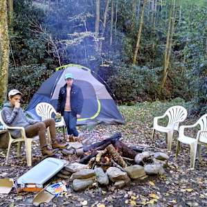 the creek, with our tent on the left.