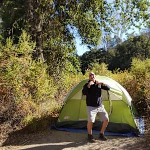 Site #76 - very private main tent area, surrounded by bushes (some of which have thorns - be careful!)