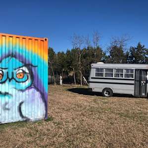 very cool mural near where we parked starla (the bus) - future plans to extend a driveway through to the tent sites are in the works