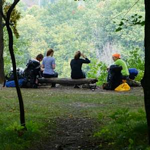Stopping for lunch on the east side of the river, overlooking the cliffs.