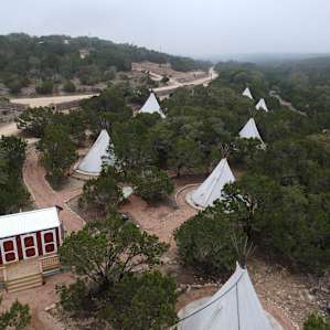 Drone shot of the tipis