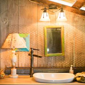 The bathroom is attached to the barn and all yours.