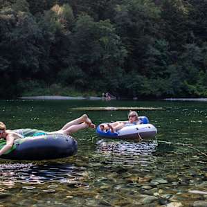 Slow moving water makes for beachside rafting.