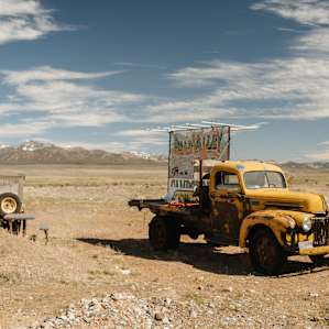 Cool truck, walking out to the campsite.