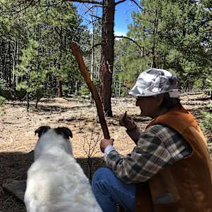 Taking a break from hiking my wife and one of the dogs