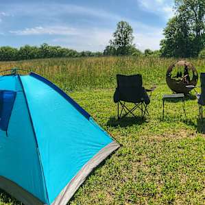 Our site overlooks a prairie with a grass trail