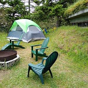 Perfect tent spot next to the bunker, waking up to ocean views.