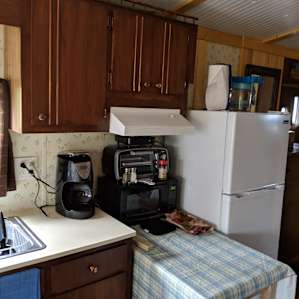 Kitchen area inside the park model camper