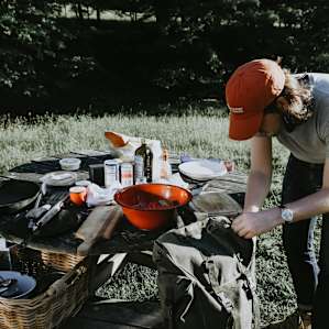 Enjoying a little bit of cooking outdoors on a beautiful summer day.