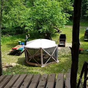 Screen tent we brought came in handy- it was gnat season- veiw from cabin deck
