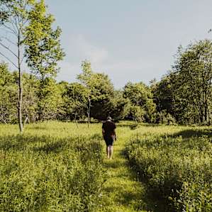 Walking up on one of the trails on the hill.