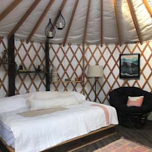 Extra comfy Queen sized bed in the yurt.