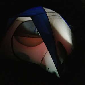 Our tent lit up at night