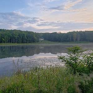 Beautiful lagoon with morning fog
