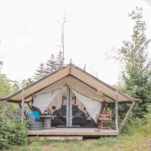 The tent is in a perfect location! It is tucked in the woods to offer complete solitude