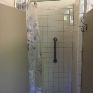 Clean, tiled shower included with stay. Two minute walk from campsite