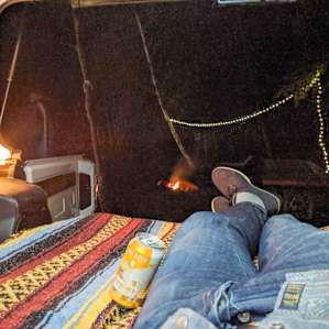 Jeep sleeping at an awesome remote camp site on hipcamp!