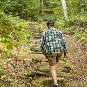 Joe had his buddies carry all of these massive stones to create a magical staircase up one of the trails.