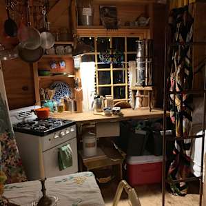 Cute, yet practical kitchen (kitchen sink is outdoors which was wonderful in the sunny weather). All pots, pans, cutlery, plates, glasses, etc. we’re provided. We were given amazing coffee, fresh eggs and plums from their farm as well!