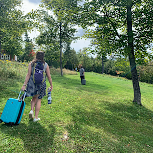 short walk from the car to the site, where you can find the tiny house, airstream and composting toilet :-)