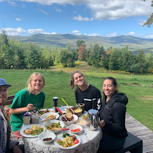 Breakfast on the porch out back of the tiny house!