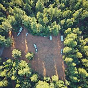 Aerial view. 5 RVs total for a Saturday night and plenty of space for all.