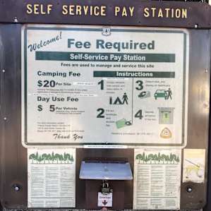 $20/night per camp site, and it's extra if you bring multiple vehicles. It's a self-service drop box, so you can check in any time. A park ranger does come check the drop box in the morning, so be sure to pay when you arrive. It's at the campground entrance.