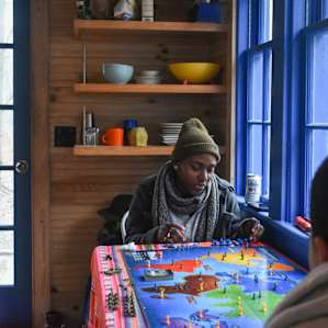 Heated game of Risk (which was provided in the cabin).