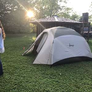 campsite next to bathroom. Very clean outdoor bathroom and running water was lovely!