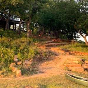 View from lake - path to the rustic cabin