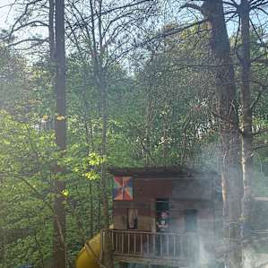 The Treehouse and Quarter-Moon Hut