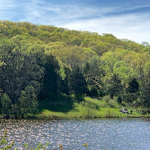 Our campsite across the lake.