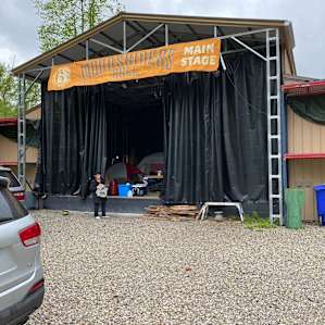 The stage. It was pouring rain so the owner let us camp here. Very sweet