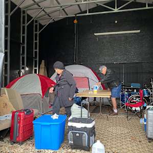 My parents getting settled. The owner let us know that the stage was undergoing some remodeling but high and dry was all we cared about!