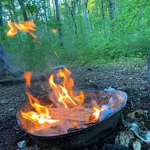 Spot for a fire in a metal pan.