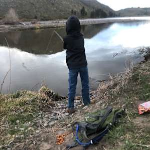 Riverside fishing just a mile from camp!