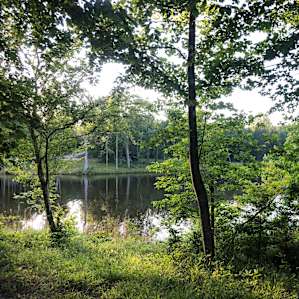 RV camping on seven acre pond