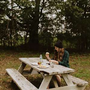 Perfect breakfast spot at the picnic table!