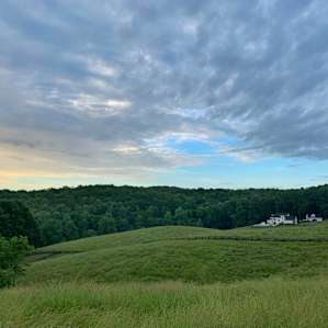 Morning view from the roadside RV site. The road is very quiet and lightly traveled.